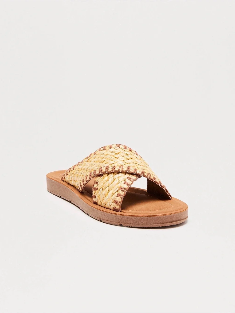 Woven Cross-Strap Slide Sandal - Tan